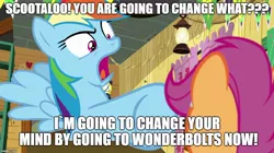 Size: 888x499 | Tagged: safe, derpibooru import, screencap, rainbow dash, scootaloo, pegasus, pony, the washouts (episode), caption, engrish, female, image macro, mare, meme, solo focus, text