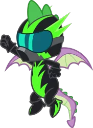 Size: 2909x3988 | Tagged: artist:phucknuckl, clothes, derpibooru import, dragon, fake, goggles, helmet, male, safe, simple background, solo, spike, the washouts (episode), transparent background, uniform, washouts uniform, winged spike, wings