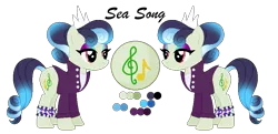 Size: 903x436 | Tagged: safe, artist:mlpcrystalharmony, artist:selenaede, derpibooru import, oc, oc:sea song (ice1517), unofficial characters only, earth pony, pony, icey-verse, anklet, base used, bracelet, clothes, female, jacket, jewelry, leather jacket, magical lesbian spawn, mare, next generation, offspring, parent:coloratura, parent:sapphire shores, parents:sapphiratura, reference sheet, simple background, solo, spiked wristband, tiara, transparent background, wristband