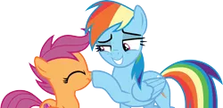 Size: 6201x3000 | Tagged: safe, artist:cloudyglow, derpibooru import, rainbow dash, scootaloo, pegasus, pony, the washouts (episode), .ai available, boop, cute, cutealoo, eyes closed, scootalove, simple background, smiling, transparent background, vector