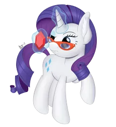 Size: 3500x3800 | Tagged: safe, artist:arcane-thunder, derpibooru import, rarity, pony, ear fluff, female, gem, glasses, high res, levitation, magic, mare, raised eyebrow, rarity's glasses, simple background, solo, telekinesis, transparent background