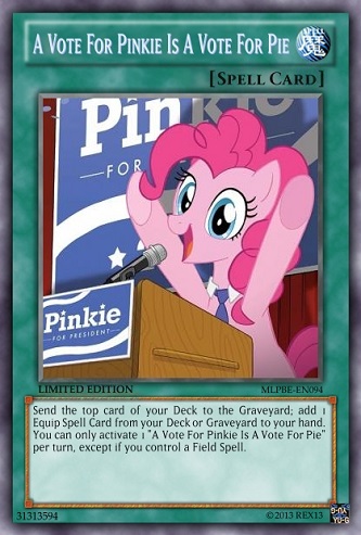 Size: 333x493 | Tagged: safe, artist:poppixierex, derpibooru import, pinkie pie, earth pony, pony, card, election, female, mare, solo, yu-gi-oh!, yugioh card