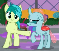 Size: 467x408 | Tagged: accusation, changedling, changeling, derpibooru import, ocellus, ocellus is not amused, pointing, safe, sandbar, screencap, the hearth's warming club, unamused