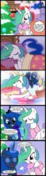 Size: 656x2500 | Tagged: artist:madmax, cake, cakelestia, comic, derpibooru import, dream walker luna, food, inception, la noche de los corazones cálidos, princess celestia, princess luna, safe, spanish, translation