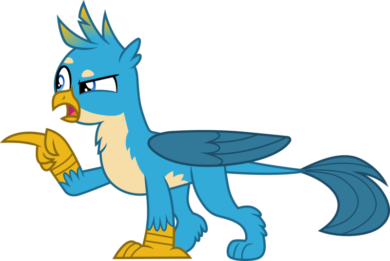 Size: 4487x3000 | Tagged: safe, artist:cloudyglow, derpibooru import, gallus, gryphon, the hearth's warming club, male, open mouth, paws, pointing, simple background, solo, tail, transparent background, vector