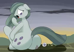 Size: 4299x3035 | Tagged: suggestive, artist:taurson, derpibooru import, limestone pie, marble pie, earth pony, pony, butt, female, giant pony, hair over one eye, holder's boulder, looking back, looking down, macro, marblebutt, open mouth, plot, rock farm, siblings, silo, sisters, size difference, the ass was fat, windmill