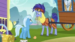 Size: 1280x720 | Tagged: safe, derpibooru import, screencap, hoo'far, trixie, pony, saddle arabian, unicorn, road to friendship, butt, clothes, duo, female, goggles, male, mare, ms. powerful, plot, shipping fuel, stallion