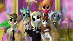 Size: 1000x563 | Tagged: alternate hairstyle, artist:sixes&sevens, big macintosh, derpibooru import, derpy hooves, dinky hooves, doctor whooves, facial hair, fester addams, gomez addams, grandmama, lurch, lyra heartstrings, morticia addams, moustache, nightmare night, noose, pipsqueak, pugsley addams, safe, spike, teddy bear, the addams family, thing, time turner, wednesday addams, zecora