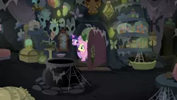 Size: 1280x720 | Tagged: safe, derpibooru import, screencap, fluttershy, twilight sparkle, twilight sparkle (alicorn), alicorn, pony, a health of information, cauldron, duo, female, healer's mask, mare, mask, meadowbrook's home, spider web, swamp fever plant