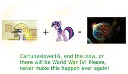 Size: 1823x1051 | Tagged: blondecai, cartuneslover16, chaos, crossover shipping, derpibooru import, don't make it happen, earth, exploitable meme, female, male, meme, mordecai, mordetwi, regular show, safe, shipping, straight, twilight sparkle