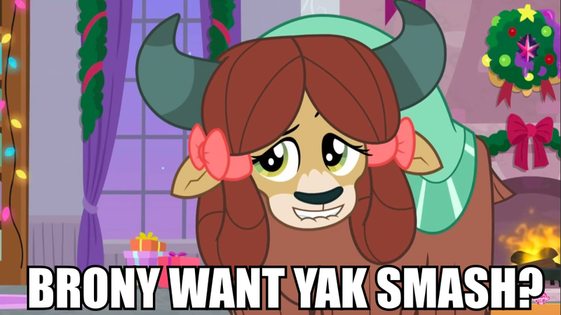 Size: 961x540 | Tagged: bedroom eyes, bronybait, caption, derpibooru import, dreamworks face, edit, edited screencap, image macro, imminent sex, impact font, lemme smash, lip bite, meme, propositioning, screencap, suggestive, text, the hearth's warming club, this will end in pain, this will end in snu snu, yak, yak smash, yona