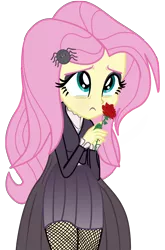 Size: 5083x7680 | Tagged: safe, artist:efk-san, derpibooru import, fluttershy, equestria girls, fake it 'til you make it, absurd resolution, alternate costumes, clothes, crying, cute, dress, equestria girls interpretation, fishnets, flower, fluttergoth, goth, rose, scene interpretation, shyabetes, simple background, transparent background, vector