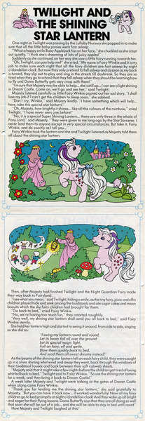 Size: 587x1701 | Tagged: apple, children, comic:my little pony (g1), derpibooru import, dream castle, everypony laughs ending, fairy winkie, food, g1, guardian, lullabye nursery, magical artefact, majesty, official comic, past bedtime, safe, star lantern, story, super shining lantern, that pony sure does love apples, twilight and thte shining star lantern, twilight sparkle, unruly