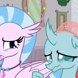 Size: 380x380 | Tagged: changedling, changeling, cropped, cute, cuteling, derpibooru import, diaocelles, duo, ocellus, safe, screencap, silverstream, teary eyes, the hearth's warming club, wavy mouth