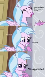 Size: 498x848 | Tagged: derpibooru import, disappointed, edit, edited screencap, implied gallstream, implied gallus, implied penis, penis size, screencap, silverstream, suggestive, the hearth's warming club