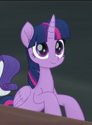 Size: 186x253 | Tagged: safe, derpibooru import, screencap, rarity, twilight sparkle, twilight sparkle (alicorn), alicorn, pony, unicorn, my little pony: the movie, >:d, animated, cheering, cropped, cute, female, hooves in air, mare, proud, smiling, solo focus, twiabetes, woohoo