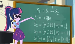 Size: 1460x865 | Tagged: safe, derpibooru import, edit, edited screencap, screencap, sci-twi, twilight sparkle, equestria girls, equestria girls series, overpowered (equestria girls), chalkboard, exploitable meme, fancy mathematics, geode of telekinesis, magical geodes, math, meme, quaternion, sci-twi's chalkboard, topology, twilight sparkle's chalkboard