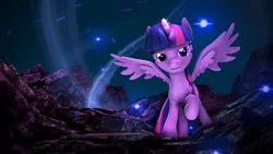 Size: 1920x1080 | Tagged: safe, artist:apexpredator923, derpibooru import, twilight sparkle, twilight sparkle (alicorn), alicorn, pony, 3d, female, looking at you, mare, solo, spread wings, wings