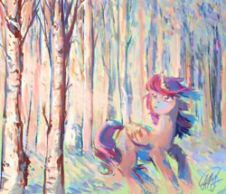 Size: 1600x1373 | Tagged: safe, artist:malinetourmaline, derpibooru import, twilight sparkle, twilight sparkle (alicorn), alicorn, pony, female, forest, mare, solo, tree