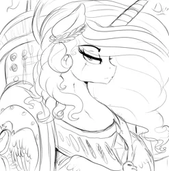 Size: 2800x2830 | Tagged: safe, artist:thelunarmoon, derpibooru import, princess celestia, alicorn, pony, armor, crossover, monochrome, sketch, warhammer (game), warhammer 40k