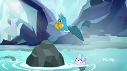 Size: 1920x1080 | Tagged: safe, derpibooru import, screencap, gallus, silverstream, gryphon, seapony (g4), what lies beneath, cave, discovery family logo, duo, faic, female, male, nightmare cave, swimming pool, water