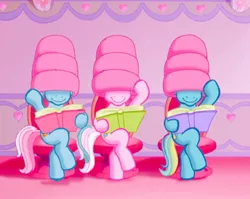 Size: 944x750 | Tagged: safe, derpibooru import, screencap, cotton candy (g3), pony, the princess promenade, book, chair, female, g3, hair dryer, hair salon, reading, sitting