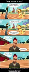 Size: 960x2400 | Tagged: 3d, 4koma, applejack, applejack's hat, artist:geodesicdragon, comic, cowboy hat, derpibooru import, gmod, hat, human, implied defecation, safe, sweet apple acres, wat, why did i make this