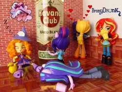 Size: 1400x1050 | Tagged: artist needed, safe, artist:whatthehell!?, derpibooru import, adagio dazzle, applejack, lemon zest, rarity, sci-twi, starlight glimmer, sunset shimmer, twilight sparkle, equestria girls, alcohol, beer, boots, classroom, clothes, cup, doll, drunk, equestria girls minis, eqventures of the minis, female, irl, lesbian, onomatopoeia, pants, photo, ponied up, rarijack, rum, shipping, shoes, skirt, sleeping, sound effects, toy, zzz