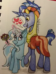 Size: 1961x2594 | Tagged: safe, artist:raritylover152, derpibooru import, hoo'far, trixie, pony, saddle arabian, unicorn, road to friendship, female, looking at each other, male, mare, shipping, smiling, stallion, straight, traditional art, trixfar