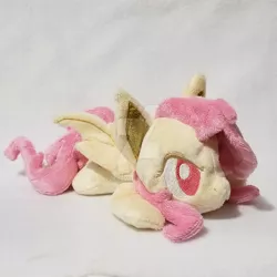 Size: 1024x1024 | Tagged: safe, artist:appledew, derpibooru import, fluttershy, bat pony, pony, bat ears, bat ponified, bat wings, beanie (plushie), female, flutterbat, irl, mare, photo, plushie, prone, race swap, solo, wings