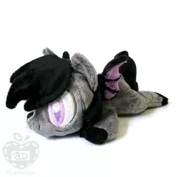 Size: 1000x1000 | Tagged: safe, artist:appledew, derpibooru import, oc, unofficial characters only, bat pony, pony, bat wings, beanie (plushie), female, irl, mare, photo, plushie, prone, slit eyes, solo, wings