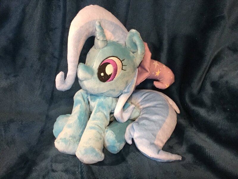 Size: 1200x900 | Tagged: safe, artist:sophieascruggs, derpibooru import, trixie, pony, unicorn, clothes, female, hat, irl, mare, photo, plushie, sitting, smiling, solo, trixie's hat