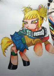 Size: 2803x3888 | Tagged: safe, artist:lolitanime7586, derpibooru import, ponified, pony, crossover, himiko toga, himiko toga's outfit, my hero academia, quirked pony, smiling, solo, traditional art
