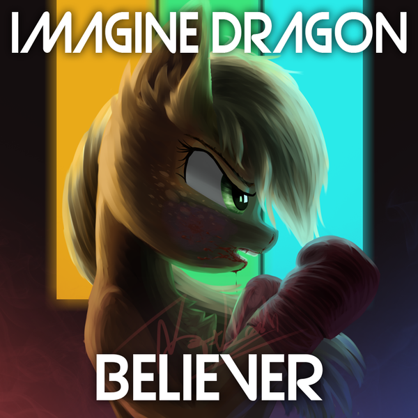 Grimdark Artist Ravistdash Derpibooru Import Applejack Ponified Pony Album Cover Believer Blood Boxing Boxing Gloves Evolve Album Imagine Dragons Ponified Album Cover Shading Sports Twibooru