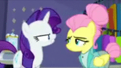 Size: 640x360 | Tagged: safe, derpibooru import, screencap, fluttershy, rarity, pegasus, pony, unicorn, fake it 'til you make it, alternate hairstyle, animated, fluttergoth, hipstershy, low quality, screaming, severeshy, sound, webm, you're fired