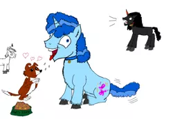 Size: 1300x900 | Tagged: artist:horsesplease, barking, behaving like a dog, collar, derp, derpibooru import, doggie favor, double diamond, exploitable meme, i didn't listen, image macro, king sombra, meme, paint tool sai, panting, party favor, safe, sombra dog, unamused, winona, year of the dog