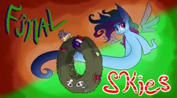 Size: 1280x711 | Tagged: artist:heir-of-rick, aurora dash, candy, candy cane, christmas, christmas lights, christmas wreath, derpibooru import, dialogue, duo, ear fluff, female, fluttershy, food, halloween, hat, holiday, impossibly large ears, miss pie's monsters, monster pony, original species, rainbow dash, red nose, safe, santa hat, singing, skull, species swap, spider, spiderpony, spidershy, text, title card, windigo, wreath