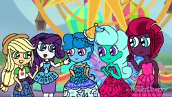 Size: 1280x720 | Tagged: safe, artist:徐詩珮, derpibooru import, applejack, fizzlepop berrytwist, glitter drops, rarity, spring rain, tempest shadow, equestria girls, equestria girls series, rollercoaster of friendship, carousel, carousel dress, clothes, dress, equestria girls-ified, female, glittershadow, implied rarity, lesbian, polyamory, rarijack, shipping, springdrops, springshadow, springshadowdrops, tomboy taming, wings