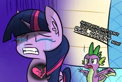 Size: 1285x866 | Tagged: alicorn, artist:artiks, crying, derpibooru import, dialogue, dragon, father knows beast, heartbreak, oh no you didn't, sad, safe, scene interpretation, spike, this ended in tears, twilight sparkle, twilight sparkle (alicorn), winged spike