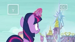 Size: 1920x1080 | Tagged: safe, derpibooru import, screencap, twilight sparkle, twilight sparkle (alicorn), alicorn, pony, father knows beast, female, magic, mare, solo, tv rating, tv-y, twilight's castle