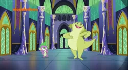 Size: 1040x576 | Tagged: dancing, derpibooru import, door, dragon, father knows beast, nickelodeon, safe, screencap, sludge (dragon), spike, swagger, twilight's castle