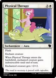 Size: 375x523 | Tagged: safe, derpibooru import, edit, pinkie pie, sludge (dragon), dragon, earth pony, pony, father knows beast, carrot on a stick, ccg, cupcake, duo, female, food, magic the gathering, male, mare, ponies riding dragons, riding, trading card, trading card edit, twilight's castle