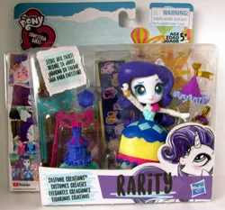 Size: 1124x1048 | Tagged: safe, artist:ritalux, artist:whatthehell!?, derpibooru import, rarity, pony, equestria girls, equestria girls series, rollercoaster of friendship, bracelet, carousel dress, clothes, doll, equestria girls logo, equestria girls minis, hat, irl, jewelry, mask, merchandise, photo, set, skirt, theme park, toy