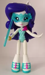 Size: 956x1568 | Tagged: safe, artist:whatthehell!?, derpibooru import, rarity, equestria girls, bracelet, clothes, doll, equestria girls minis, irl, jewelry, mask, merchandise, photo, ponied up, shoes, theme park, toy