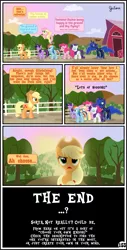 Size: 3255x6421 | Tagged: safe, artist:gutovi, derpibooru import, applejack, fluttershy, pinkie pie, princess luna, rainbow dash, rarity, twilight sparkle, twilight sparkle (alicorn), alicorn, earth pony, pegasus, pony, unicorn, comic:why me!?, comic, hissing, mane six, sun, sunrise, sweet apple acres