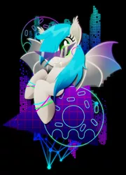 Size: 1000x1389 | Tagged: safe, artist:ii-art, derpibooru import, oc, oc:power note, bat pony, 80's fashion, donut, food, glasses, lorris, no source available, synthwave