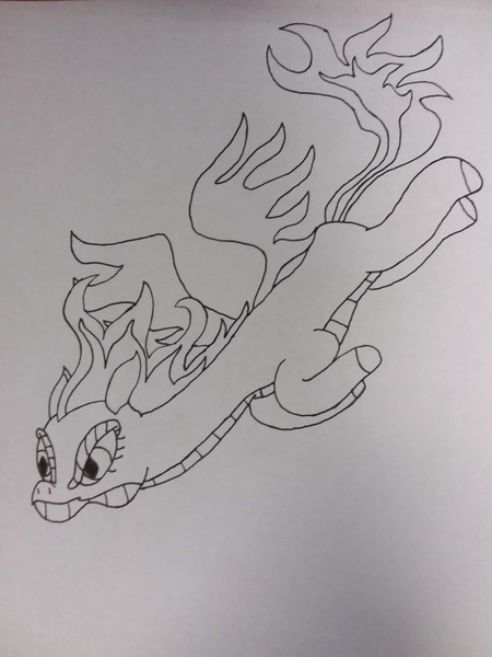 Size: 1536x2048 | Tagged: artist:supahdonarudo, community related, derpibooru import, dragon, flying, hybrid, inktober, inktober 2018, longma, mane of fire, monochrome, safe, them's fightin' herds, tianhuo, traditional art