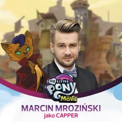 Size: 1200x1200 | Tagged: abyssinian, anthro, capper dapperpaws, clothes, coat, derpibooru import, human, male, marcin mroziński, mlp movie cast icons, my little pony logo, my little pony: the movie, official, polish, safe, what could possibly go wrong