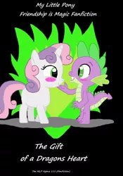 Size: 1148x1640 | Tagged: safe, artist:thomaszoey3000, derpibooru import, spike, sweetie belle, fanfic, fanfic:the gift of a dragon's heart, fan cover, fanfic art, female, fimfiction, fire, male, my little pony, romance, shipping, spikebelle, straight