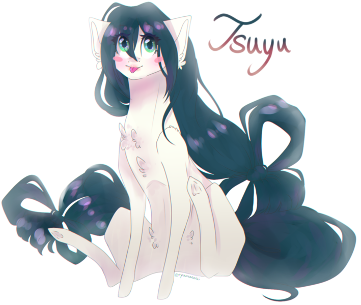 Size: 1024x866 | Tagged: safe, artist:ryuunazaki, derpibooru import, ponified, pony, blush sticker, blushing, chest fluff, ear fluff, frog (hoof), my hero academia, quirked pony, shoulder fluff, signature, simple background, sitting, solo, tongue out, tsuyu asui, underhoof, white background